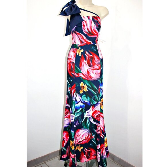 Marchesa Notte Florilegium One Bow Shoulder Floral Mikado Satin Gown sz 4 $895 - Picture 9 of 16